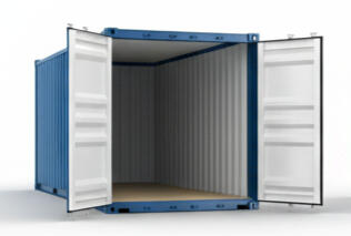 20ft blue self storage container with open doors at Boxxs Linlithgow site, serving Bo’ness and West Lothian customers